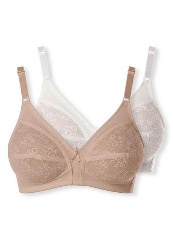 Demillus - Kit com 2 Sutiãs Sustentação Colonial Demillus 61383/78383 Taça B Bege-Rosado-Branco