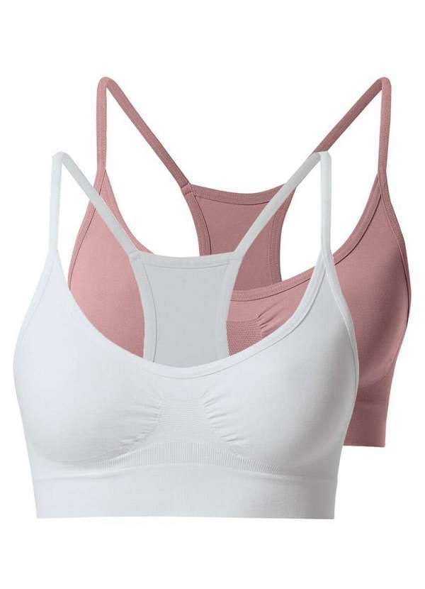 She - Kit com 2 Tops Nadador sem Aro e sem Bojo She 753.02 Branco-Rosa-Queimado
