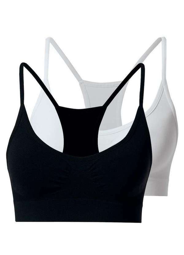She - Kit com 2 Tops Nadador sem Aro e sem Bojo She 753.02 Preto-Branco