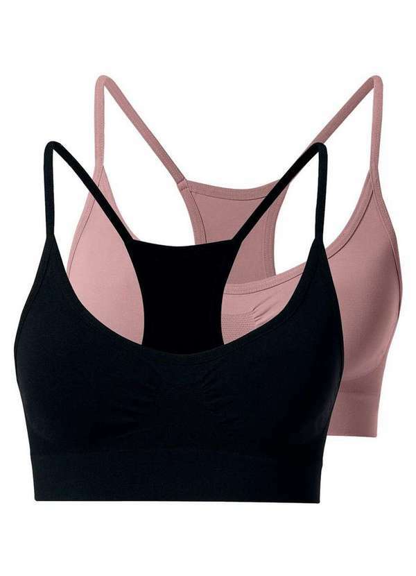She - Kit com 2 Tops Nadador sem Aro e sem Bojo She 753.02 Preto-Rosa-Queimado