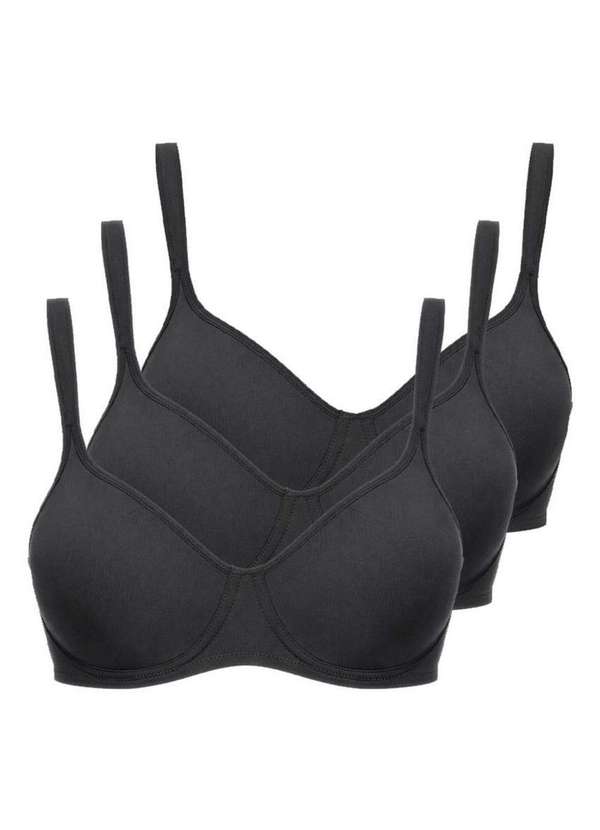 Triumph - Kit com 3 Sutiã com Aro e sem Bojo W Triumph Shape 24814 Taça B Preto
