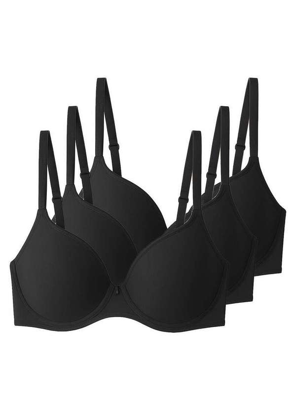 Liz - Kit com 3 Sutiãs com Aro e Bojo Liz 51381 Taça D Preto