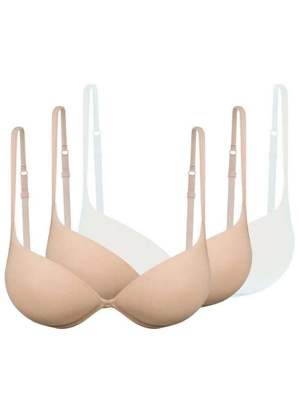 Hope - Kit com 3 Sutiãs com Aro e Bojo Push Up Hope 2384 Taça B Camurça-Branco