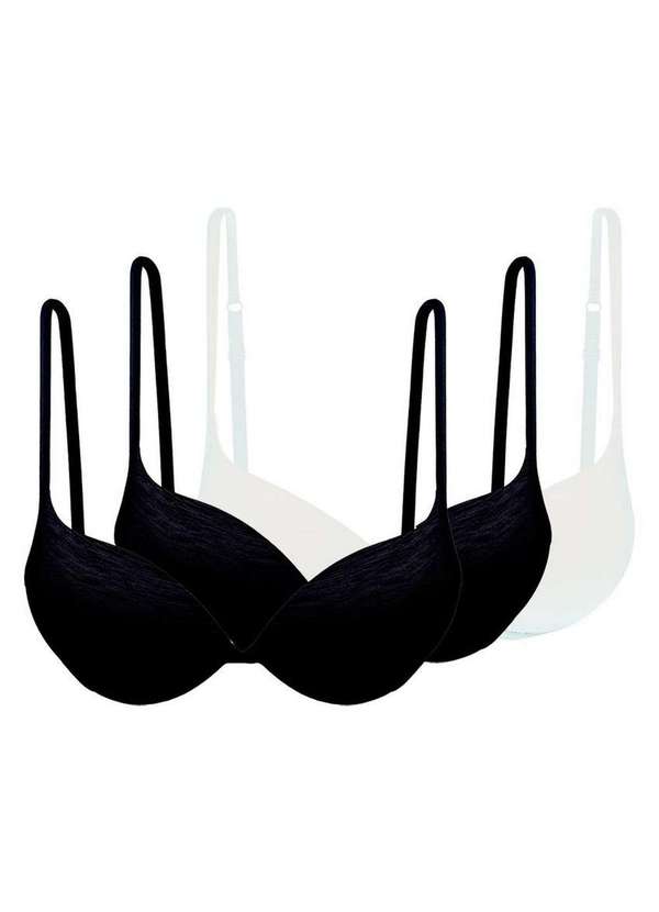 Hope - Kit com 3 Sutiãs com Aro e Bojo Push Up Hope 2384 Taça B Preto-Branco