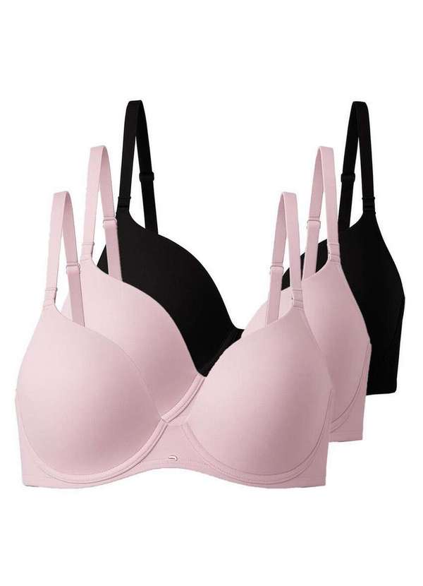 Liz - Kit com 3 Sutiãs com Aro e Bojo Push Up Liz 51805 Taça B Blush-Preto