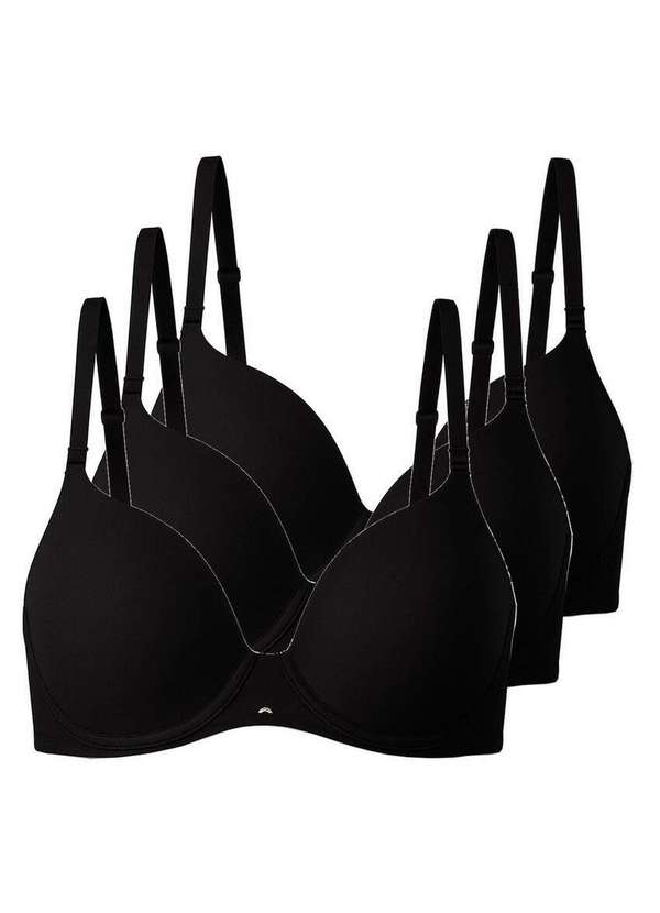 Liz - Kit com 3 Sutiãs com Aro e Bojo Push Up Liz 51805 Taça B Preto