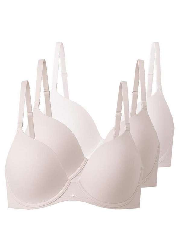 Liz - Kit com 3 Sutiãs com Aro e Bojo Push Up Liz 51805 Taça C Sepia-Branco