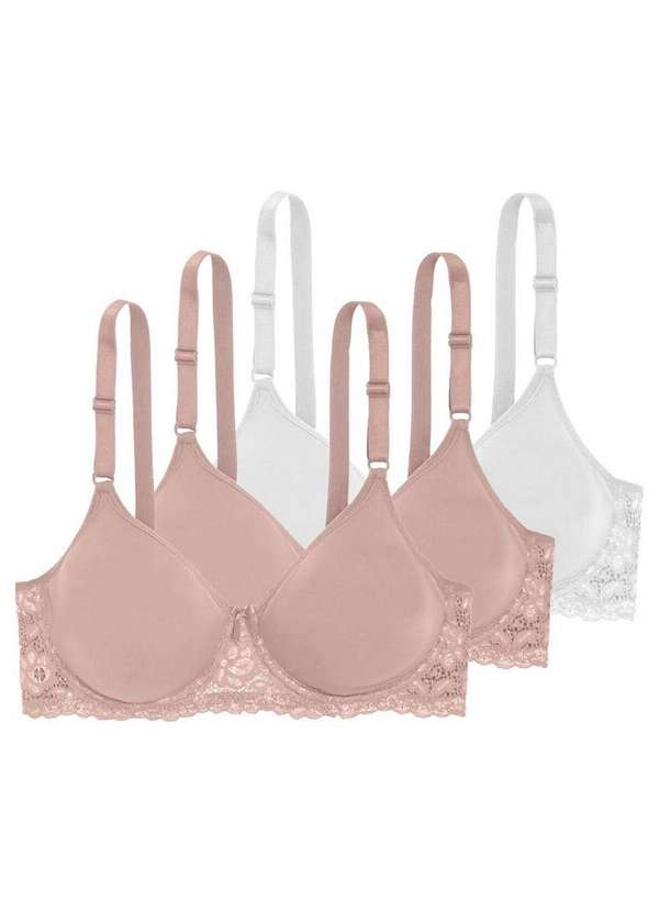 Triumph - Kit com 3 Sutiãs com Aro e sem Bojo Triumph Brigitte 24785 Taça B Mink-Branco