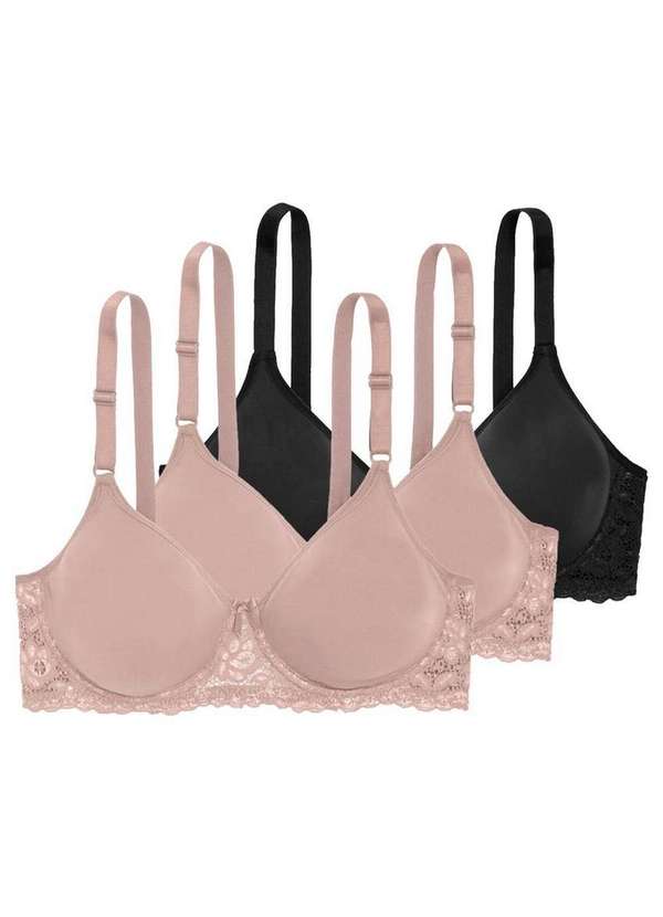 Triumph - Kit com 3 Sutiãs com Aro e sem Bojo Triumph Brigitte 24785 Taça B Mink-Preto