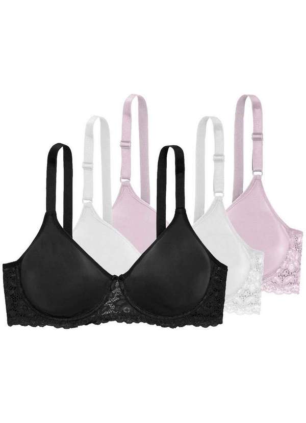 Triumph - Kit com 3 Sutiãs com Aro e sem Bojo Triumph Brigitte 24785 Taça B Preto-Branco-Alvorada