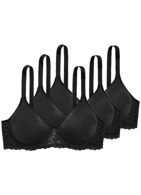 Triumph - Kit com 3 Sutiãs com Aro e sem Bojo Triumph Brigitte 24785 Taça B Preto