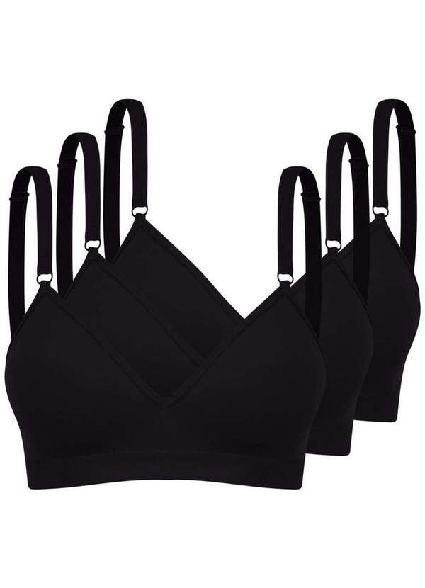 Trifil - Kit com 3 Sutiãs sem Aro com Bojo Trifil 4935 Taça B Preto