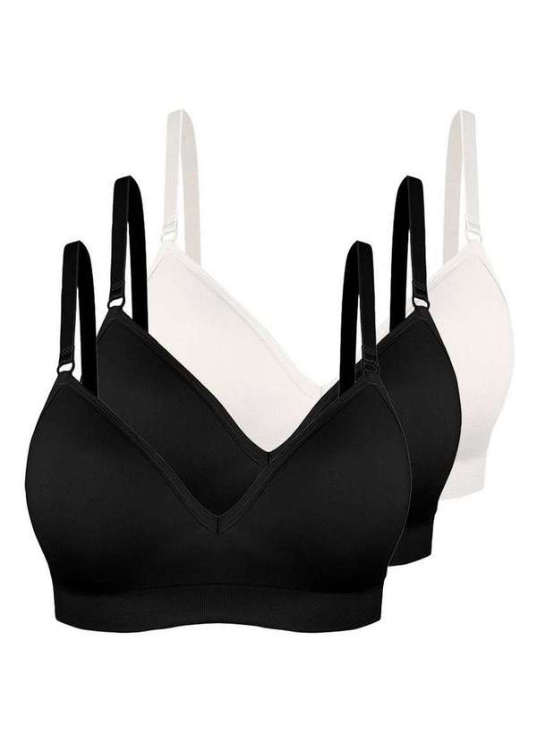 Trifil - Kit com 3 Sutiãs sem Aro com Bojo Trifil 4936 Taça B Preto-Branco