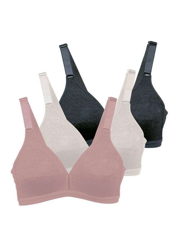 Demillus - Kit com 3 Sutiãs sem Aro e sem Bojo Olimpo Demillus 61019 Bege-Rosado-Pérola-Preto