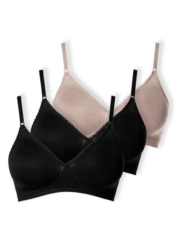 Demillus - Kit com 3 Sutiãs sem Aro e sem Bojo Poás Demillus 61411 Preto-Bege-Rosado