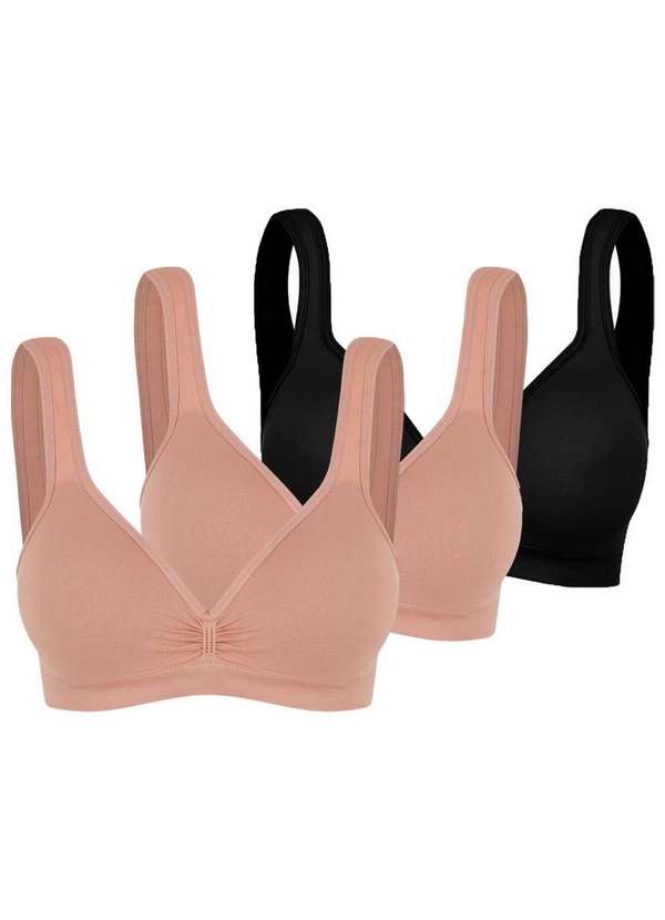 Trifil - Kit com 3 Top sem Aro com Bojo Trifil 3294 Macadâmia-Preto