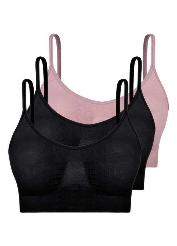 Hope - Kit com 3 Top sem Aro e sem Bojo Hope S21020 Preto-Cinza-Luar