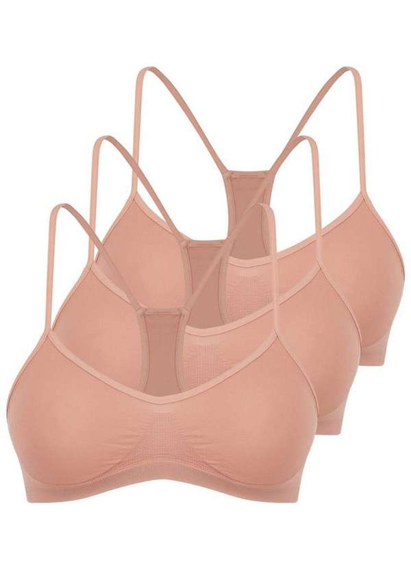 Trifil - Kit com 3 Tops Nadador sem Aro e sem Bojo Trifil 1155 Macadâmia