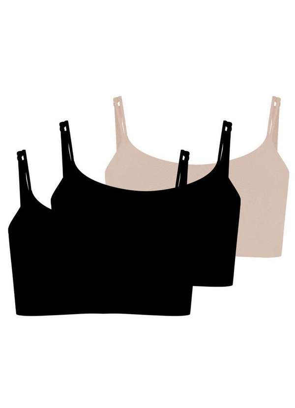 Hope - Kit com 3 Tops sem Aro com Bojo Removível Hope 2186 Preto-Ballet