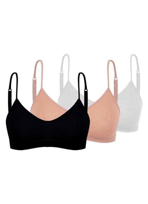 Trifil - Kit com 3 Tops sem Aro e sem Bojo Trifil 4377 Preto-Macadâmia-Branco