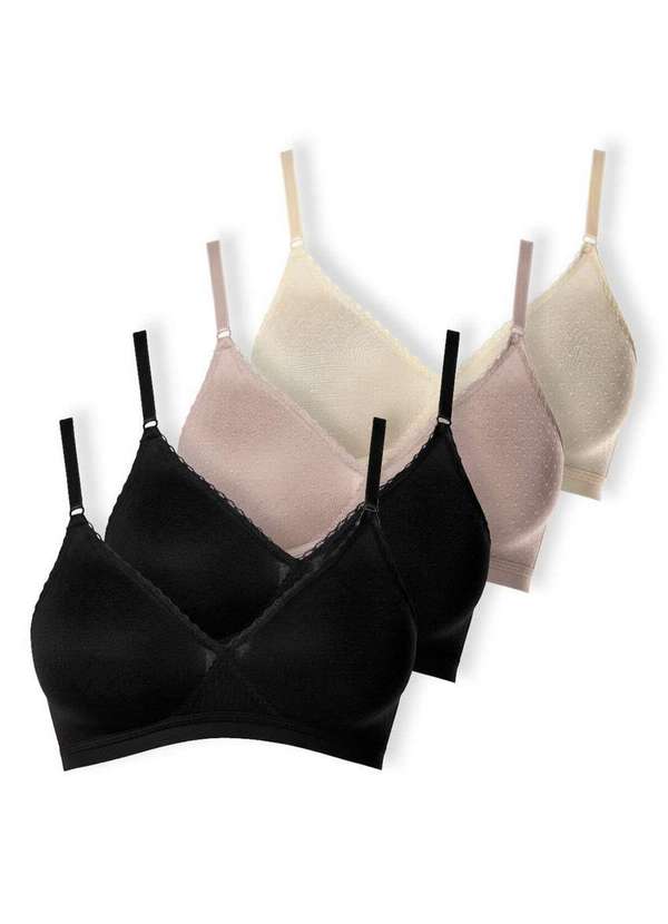 Demillus - Kit com 4 Sutiãs sem Aro e sem Bojo Poás Demillus 61411 Preto-Bege-Rosado-Pérola