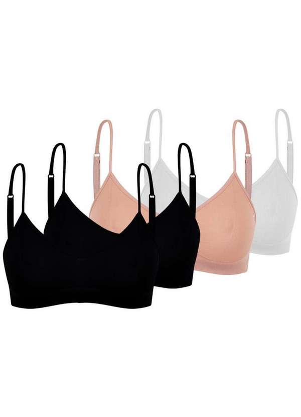 Trifil - Kit com 4 Tops sem Aro e sem Bojo Trifil 4377 Preto-Macadâmia-Branco