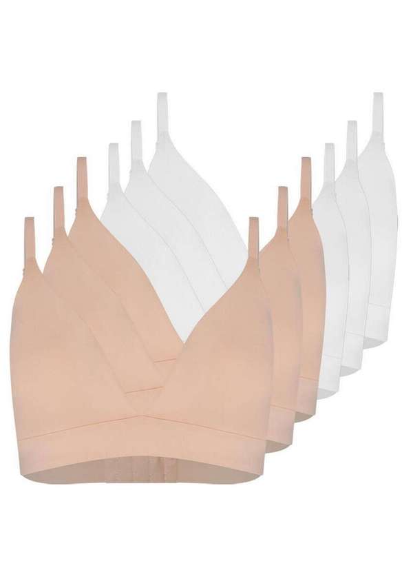 Hope - Kit com 6 Sutiãs sem Aro com Bojo Removível Hope 274840 Bege-Ballet-Branco