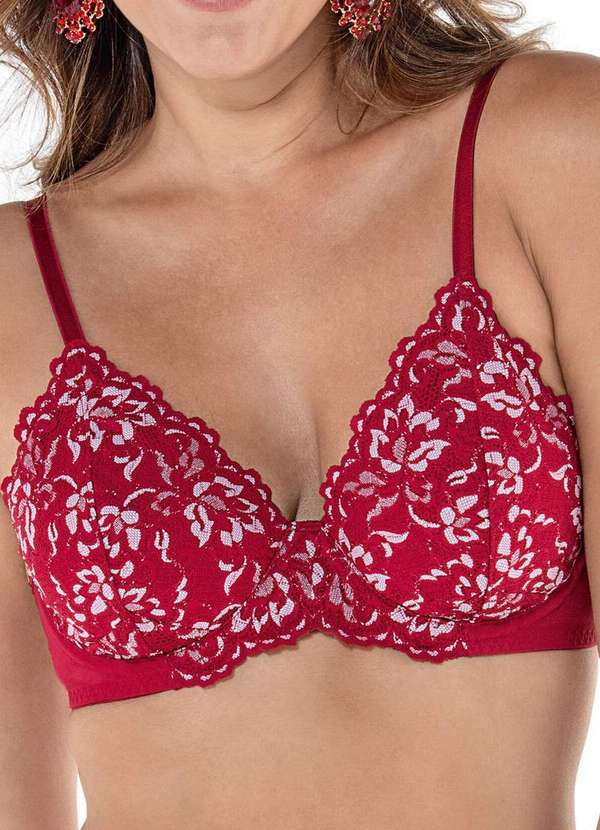 Demillus - Sutiã com Aro e sem Bojo Cintilante Demillus 64438 06-Carmim