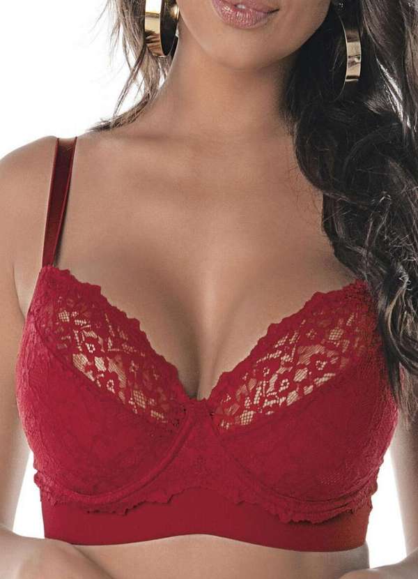 Demillus - Sutiã com Aro e sem Bojo Rendado Demillus 64237 Taça C 06-Carmim