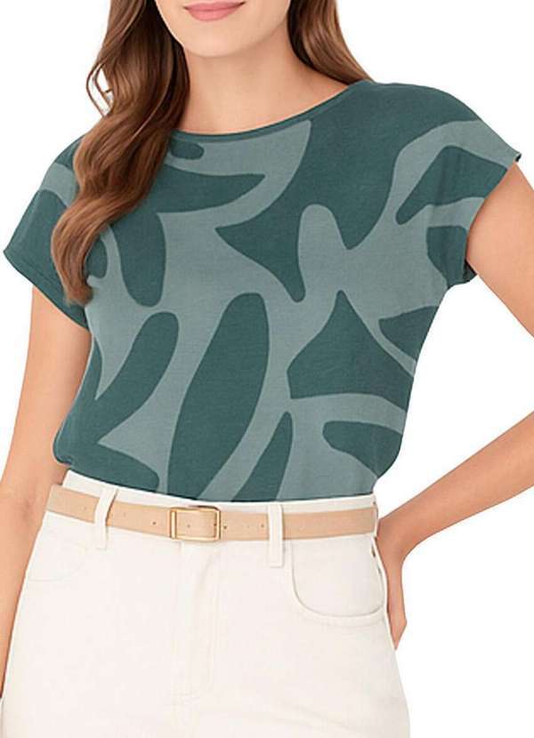 Malwee - Blusa Feminina Malwee 1000120861 Dj86b-Verde-Claro-Geométrico