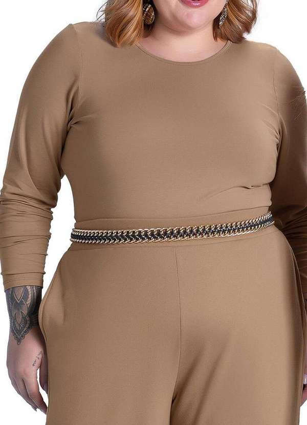 Marialícia - Blusa Feminina Marialicia 52118 Plus Size 8014-Marrom-Claro