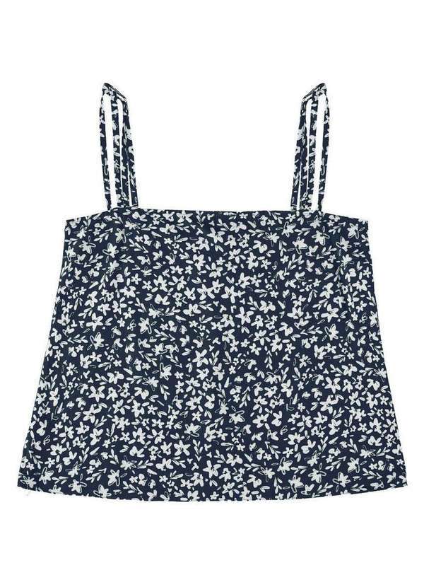 Enfim - Blusa Feminina Regata Bata Enfim 1000120981 Di34b-Azul-Escuro-Floral