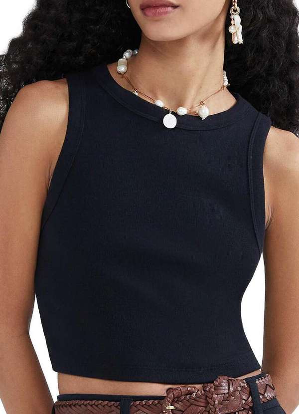 Hering - Blusa Feminina Regata Cropped Hering 4aj0 N10-Preto