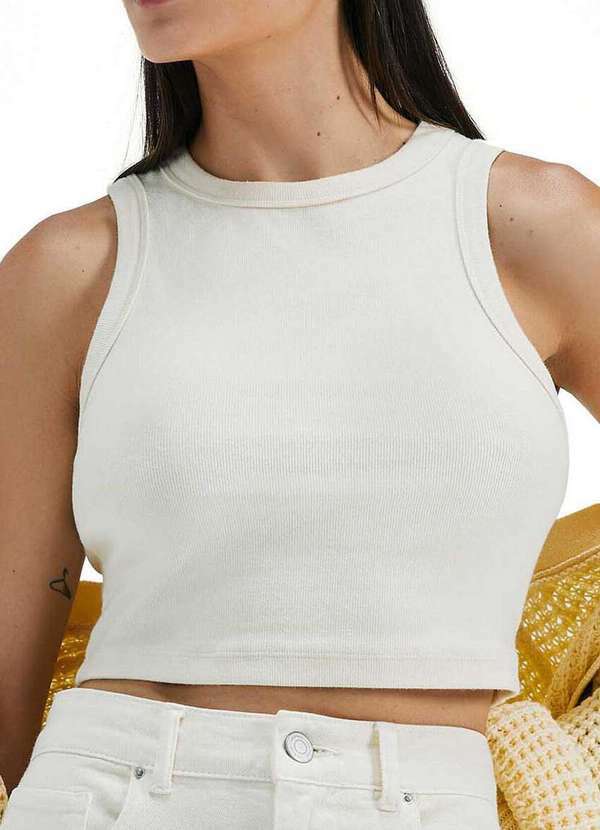 Hering - Blusa Feminina Regata Cropped Hering 4aj0 Yvm-Amarelo-Claro
