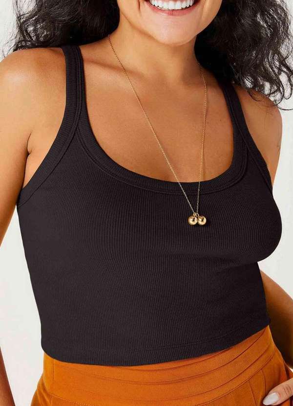 Hering - Blusa Feminina Regata Cropped Hering 4akm N10-Preto