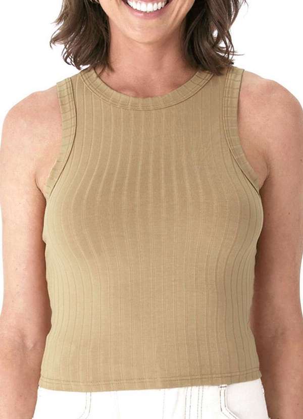 Malwee - Blusa Feminina Regata Cropped Malwee 1000113554 70032-Bege