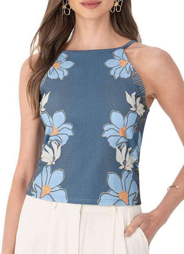 Malwee - Blusa Feminina Regata Malwee 1000124090 Dl30a-Azul-Floral
