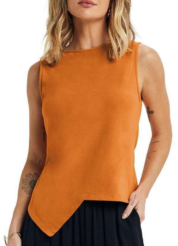 Marialícia - Blusa Feminina Regata Marialicia 184067 3498-Laranja-Carrot