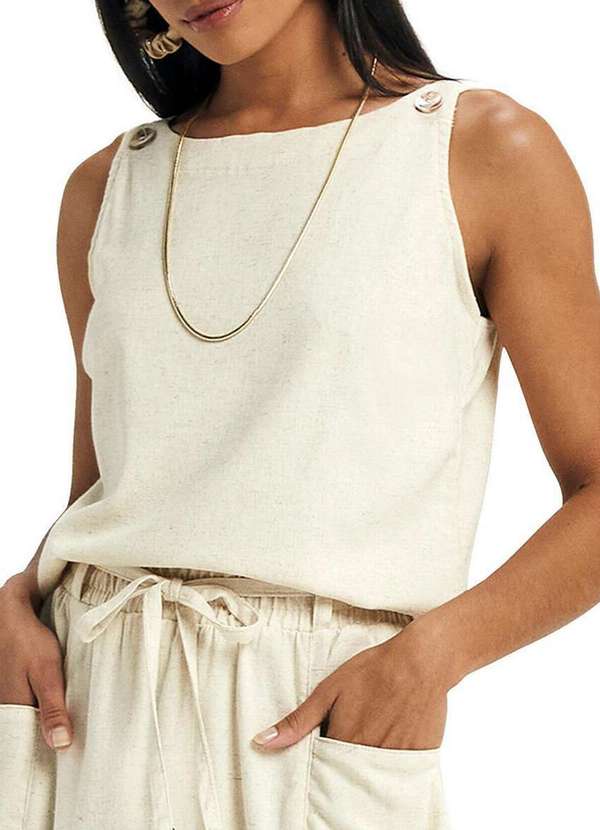 Marialícia - Blusa Feminina Regata Marialicia 184077 2037-Natural