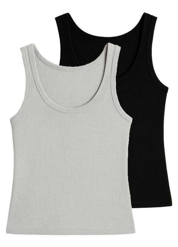 Hering - Kit com 2 Blusas Feminina Regata Hering N1te Mescla-Preto