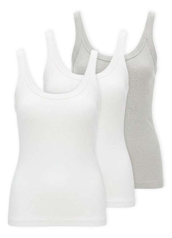 Hering - Kit com 3 Blusas Feminina Regata Hering N1te Branco-Mescla