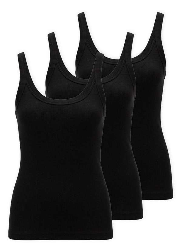 Hering - Kit com 3 Blusas Feminina Regata Hering N1te Preto