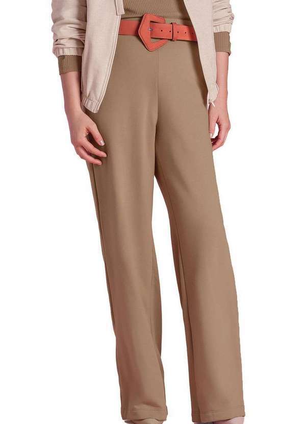 Marialícia - Calça Feminina Pantalona Marialicia 183336 8014-Marrom-Claro