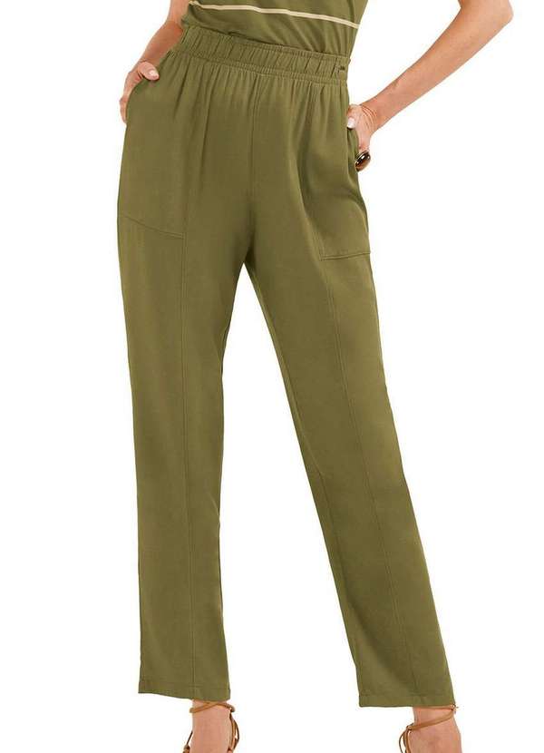 Marialícia - Calça Feminina Reta Marialicia 184311 5109-Verde-Aspargo