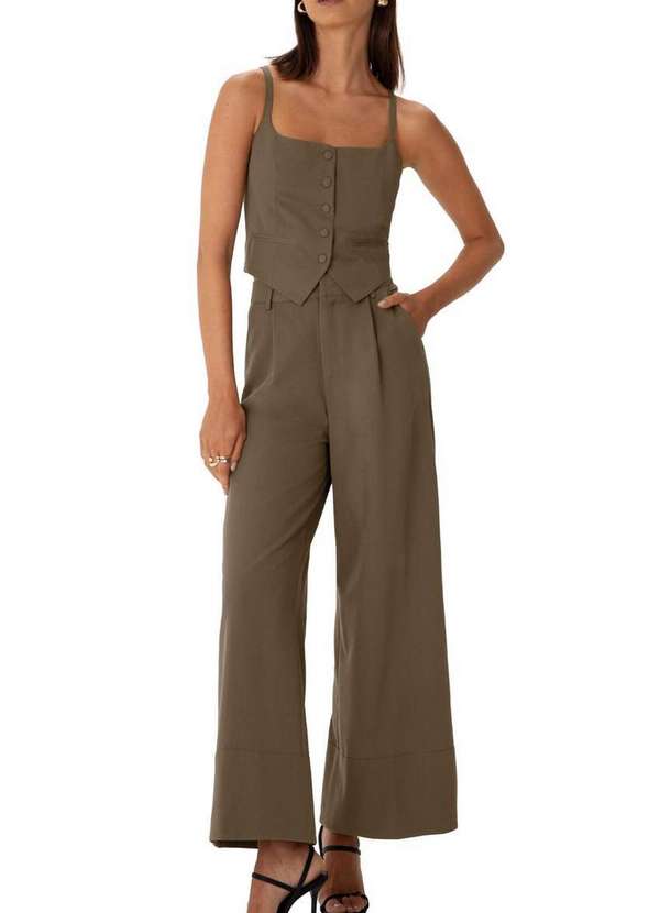 Enfim - Calça Feminina Wide Leg Cropped Enfim 1000129371 70324-Caqui 4