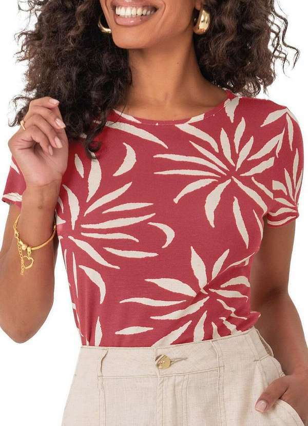 Malwee - Blusa Feminina Malwee 1000085891 Dl84b-Vermelho-Folhagem