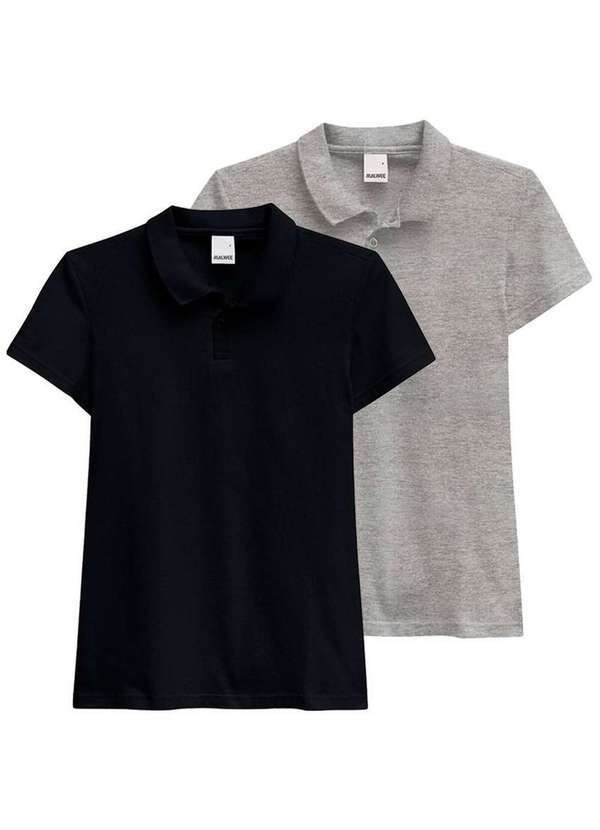 Malwee - Kit com 2 Camisetas Feminina Polo Malwee 1000004504 Preto-Cinza-Mescla