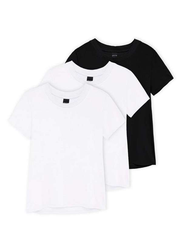 Enfim - Kit com 3 Camisetas Feminina Enfim 1000058544 Branco-Preto