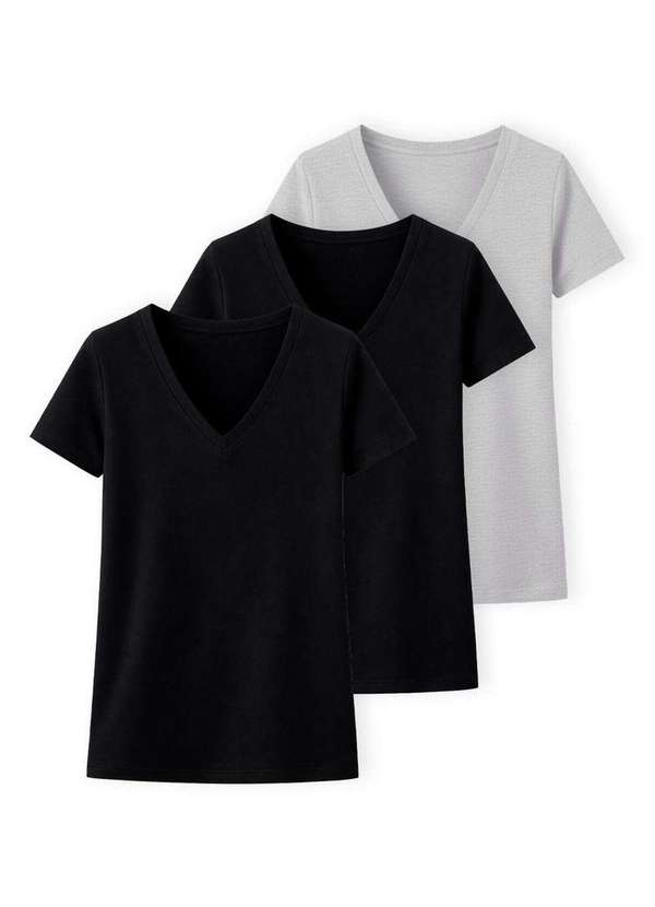 Hering - Kit com 3 Camisetas Feminina Hering 02tq Preto-Mescla