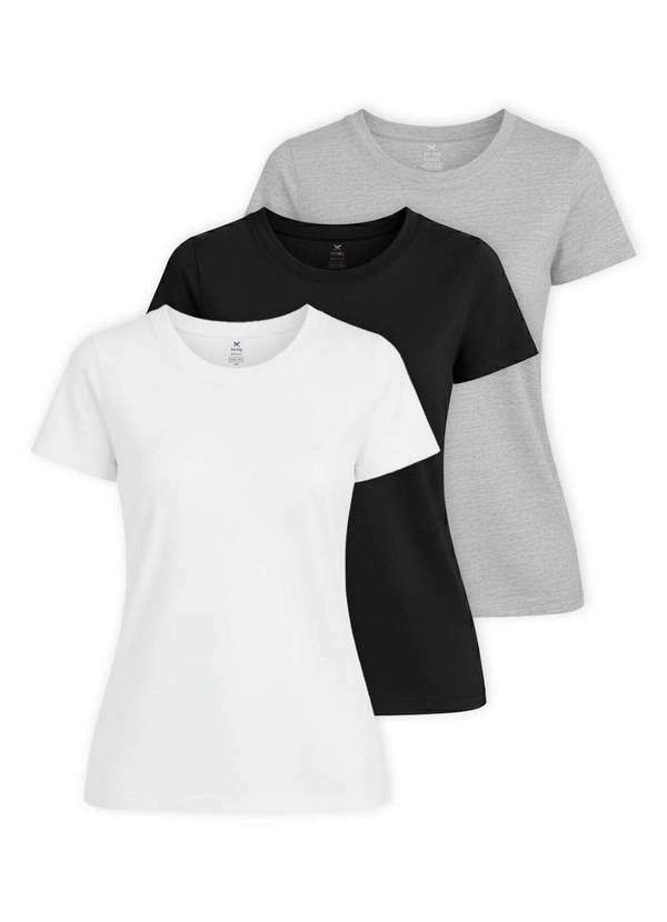 Hering - Kit com 3 Camisetas Feminina Hering 4fv4 1b-Branco-Preto-Mescla-Claro